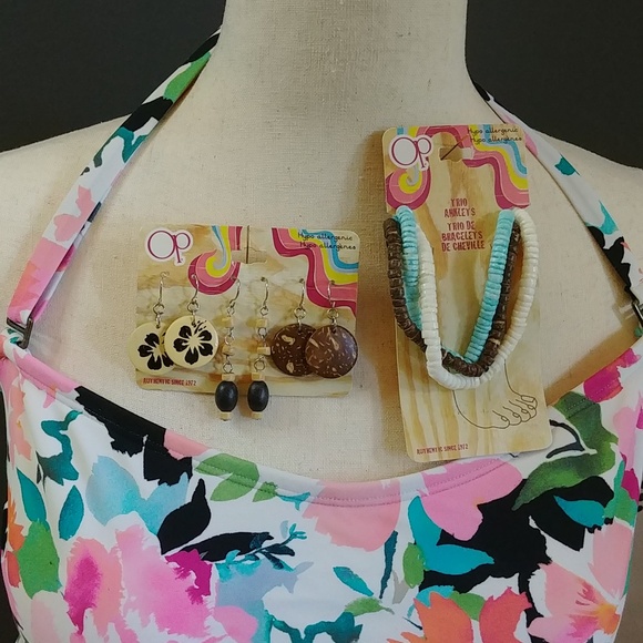 NWT OP Wood Earrings and Trio of Anklets Set - Picture 2 of 5